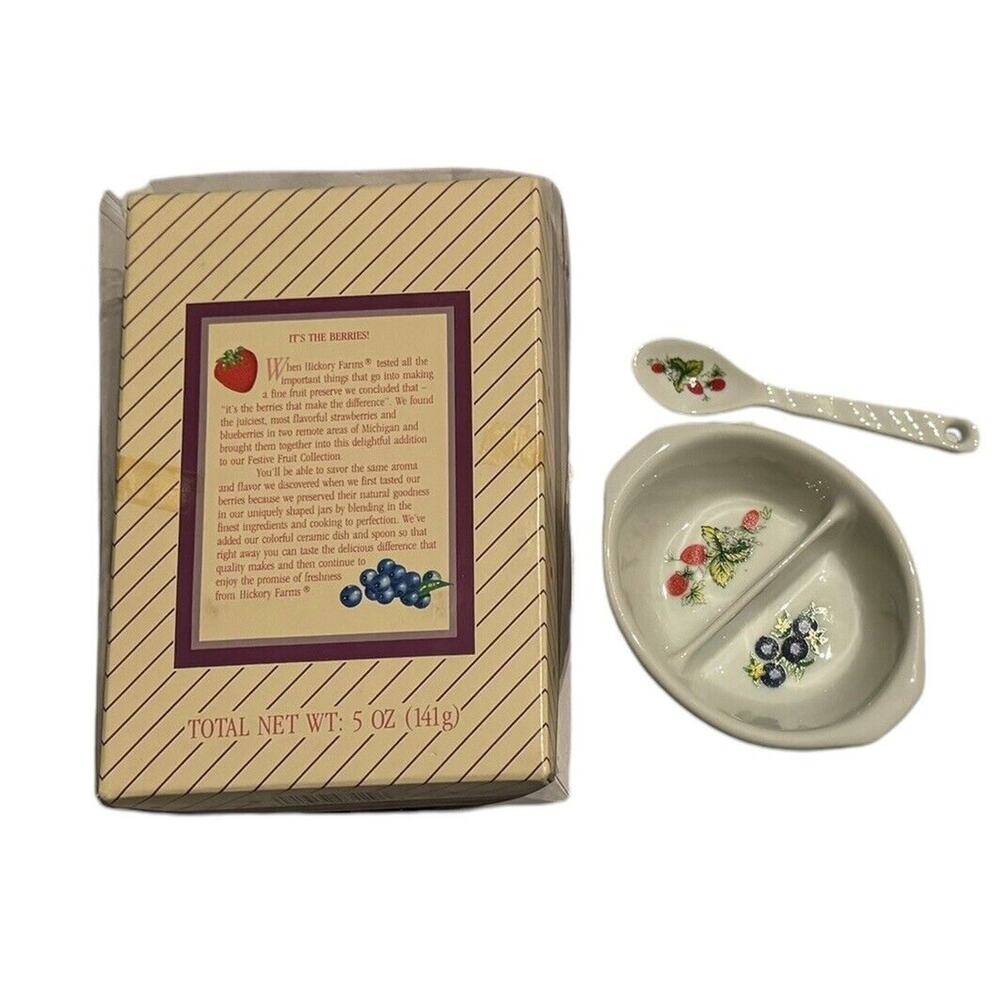 Divided Jam Jelly Dish Spoon VTG‎ Hickory Farms Festive Fruit Collection READ